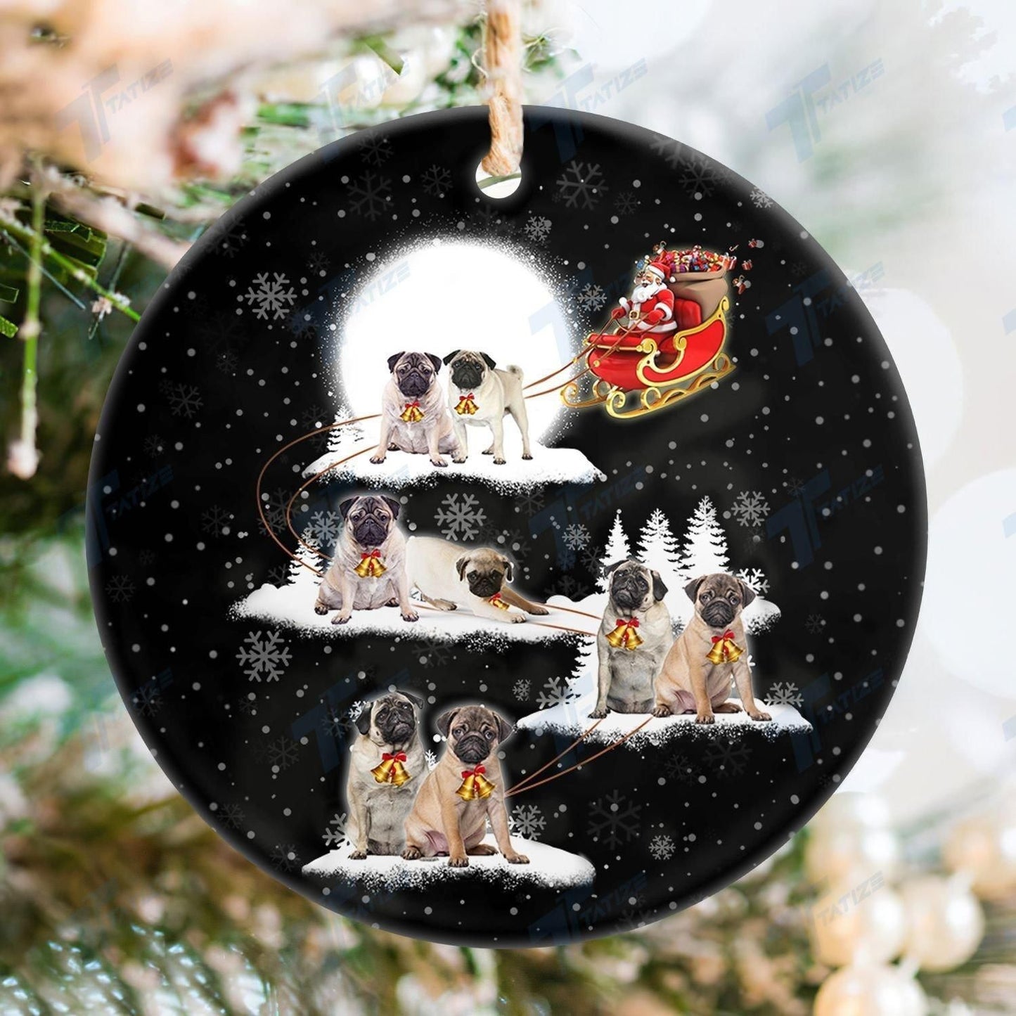 Christmas Pug Ornament, Christmas Gift, Christmas Decoration