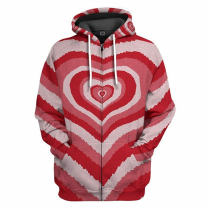 3D Red Heart Wave Custom Sweater