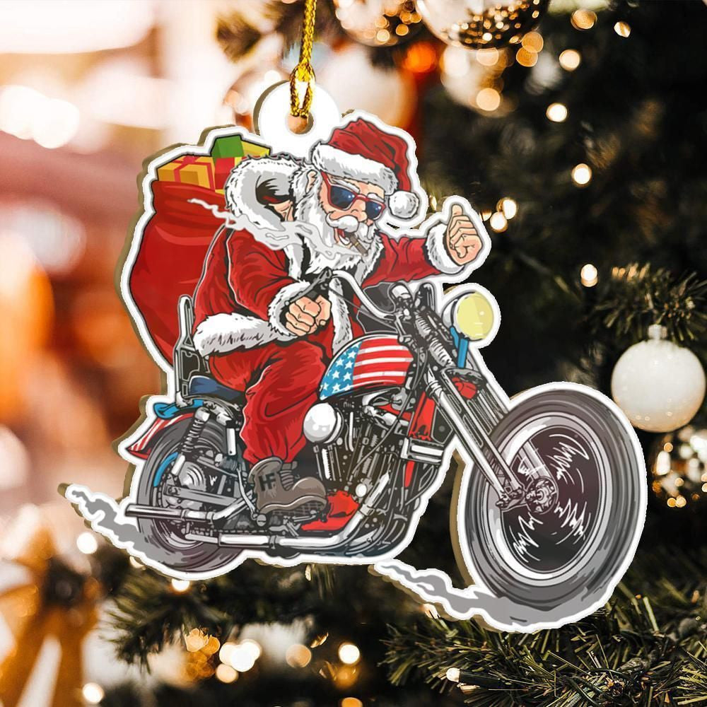Christmas Santa On A Motorcycle Ornament, Christmas Gift, Christmas Decoration