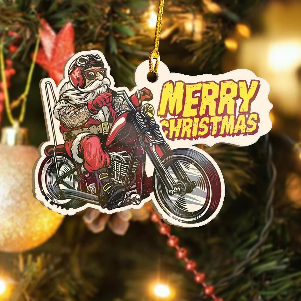 Christmas Santa Rides Motorcycle Ornament, Christmas Gift, Christmas Decoration
