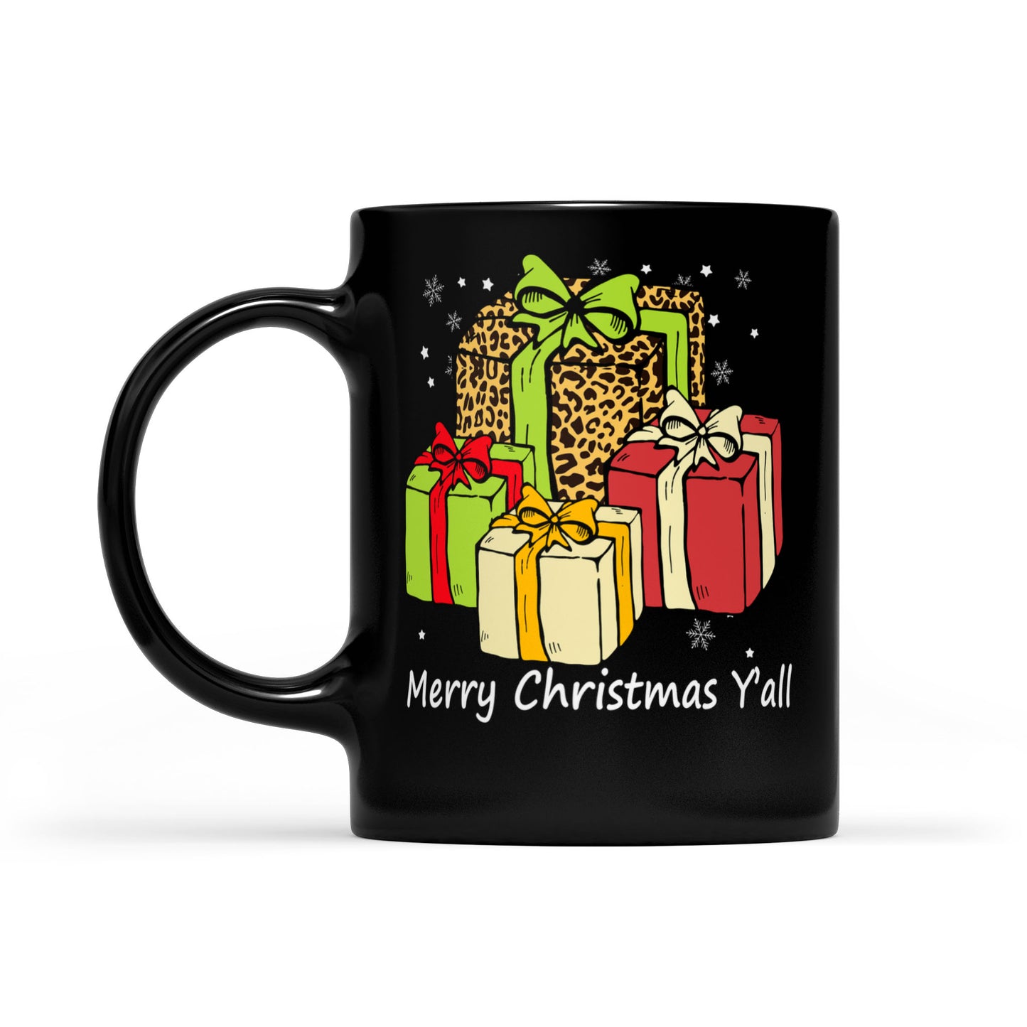 Merry Christmas Y'all With Christmas Leopard Leather Gift  Black Mug Gift For Christmas