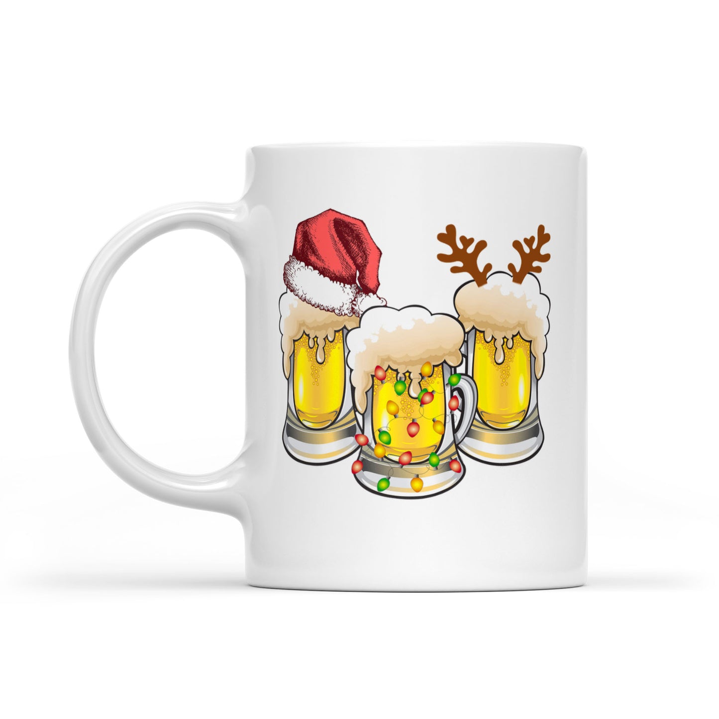 Three Glasses Of Christmas Beer Funny Christmas Tee -   White Mug Gift For Christmas