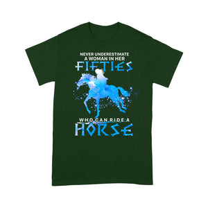 Never underestimate a woman in her fifties who can ride a horse T shirt - Standard T-shirt Tee Shirt Gift For Christmas