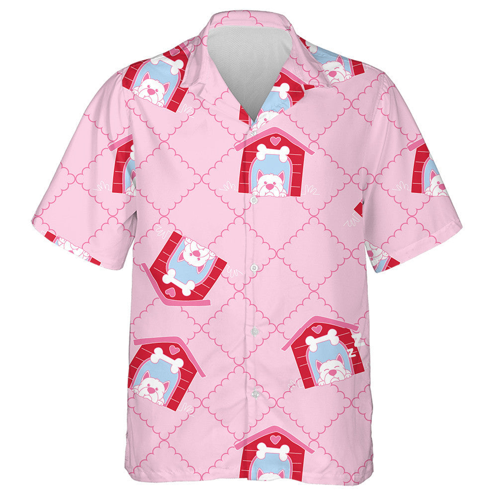 Cartoon Dog And House On Pink Isolated Background Hawaiian Shirt, Hawaiian Shirt Gift, Christmas Gift