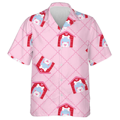 Cartoon Dog And House On Pink Isolated Background Hawaiian Shirt, Hawaiian Shirt Gift, Christmas Gift