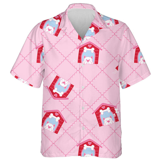 Cartoon Dog And House On Pink Isolated Background Hawaiian Shirt, Hawaiian Shirt Gift, Christmas Gift