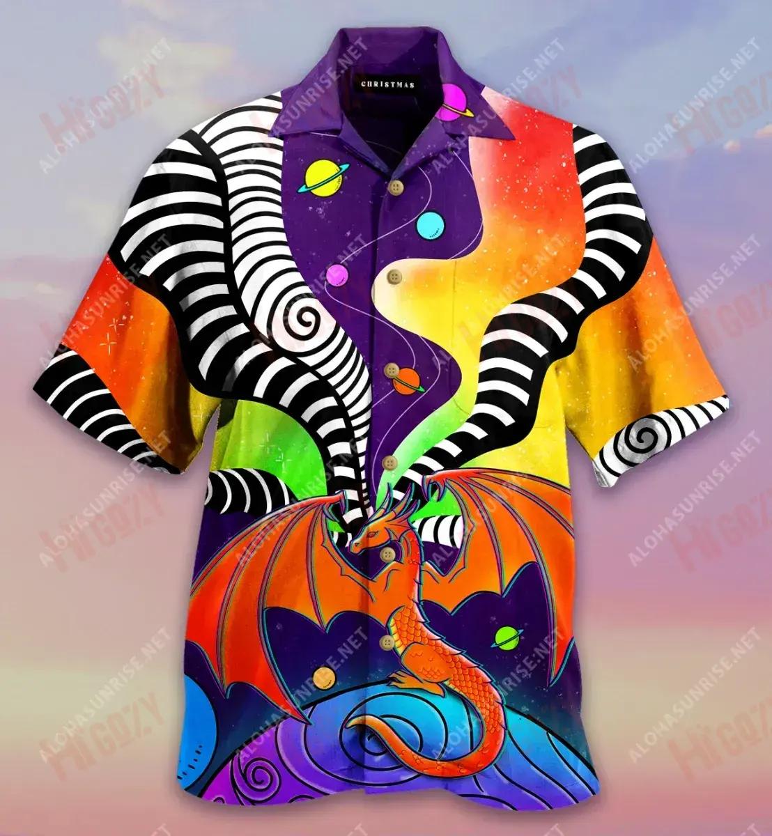 The Power Of Dragon Short Hawaiian Shirt Vacation Tropical Shirts Custom Hawaiian Shirts Hawaiian Shirts For Men, Hawaiian Shirt Gift, Christmas Gift