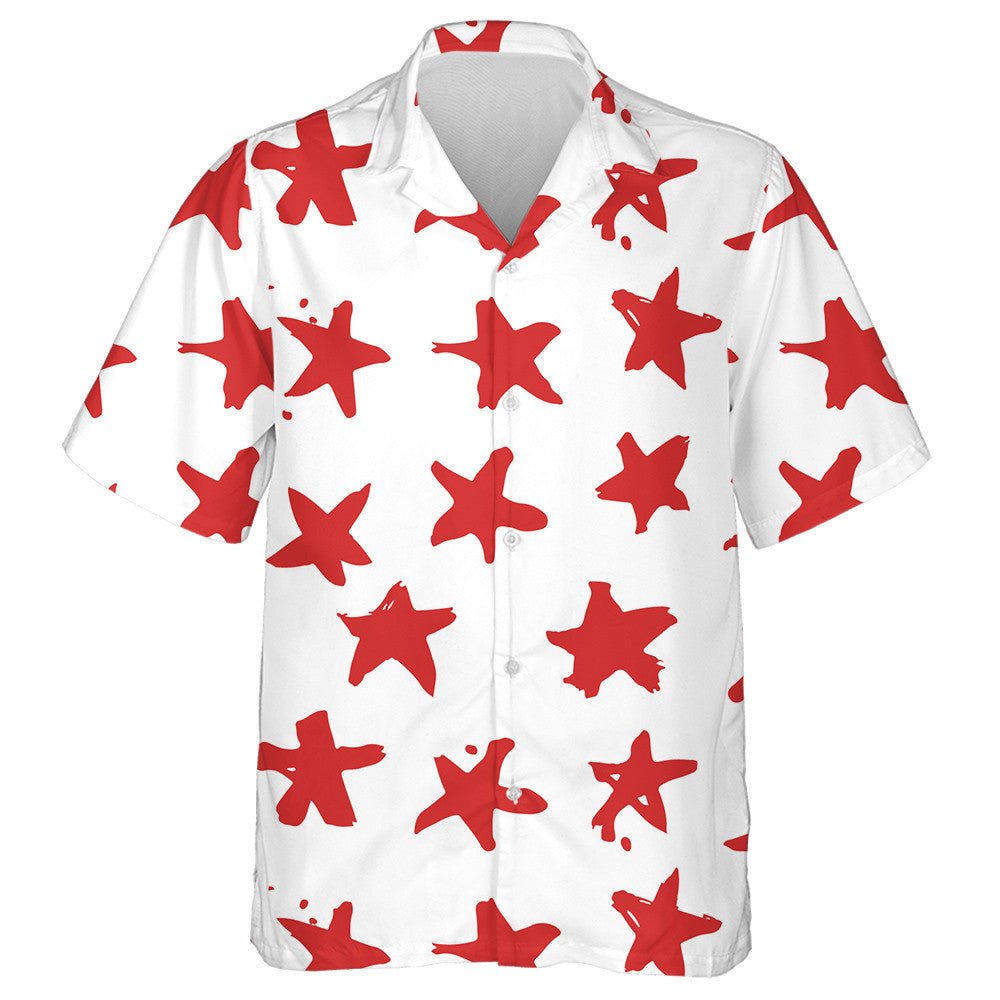 White And Red Hand Drawn Painted Stars Pattern Hawaiian Shirt, Hawaiian Shirt Gift, Christmas Gift