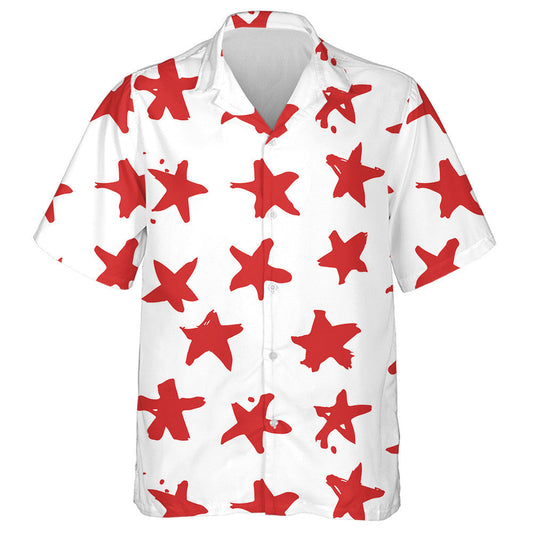 White And Red Hand Drawn Painted Stars Pattern Hawaiian Shirt, Hawaiian Shirt Gift, Christmas Gift