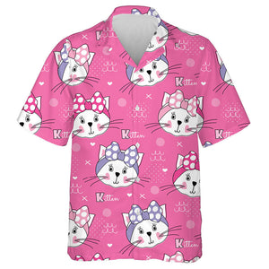 White Cat Face On Pink Background Hawaiian Shirt, Hwaiian For Gift