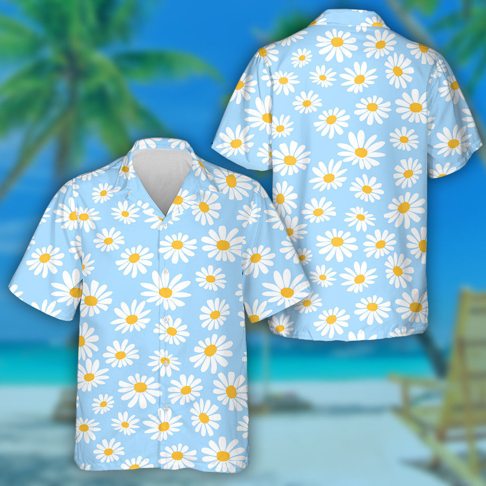 Lovely Daisy Flower Pattern On Light Blue Background Hawaiian Shirt , Hawaiian Shirt Gift, Christmas Gift