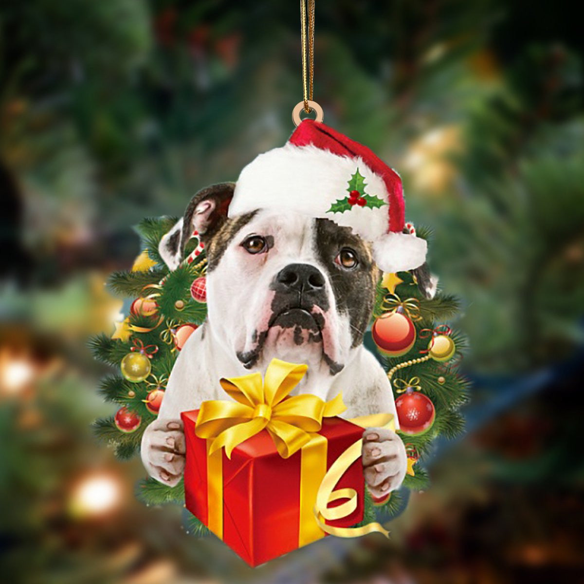 Bulldog-Dogs give gifts Hanging Christmas Plastic Hanging Ornament, Happy Christmas Ornament, Christmas Gift, Christmas Decoration
