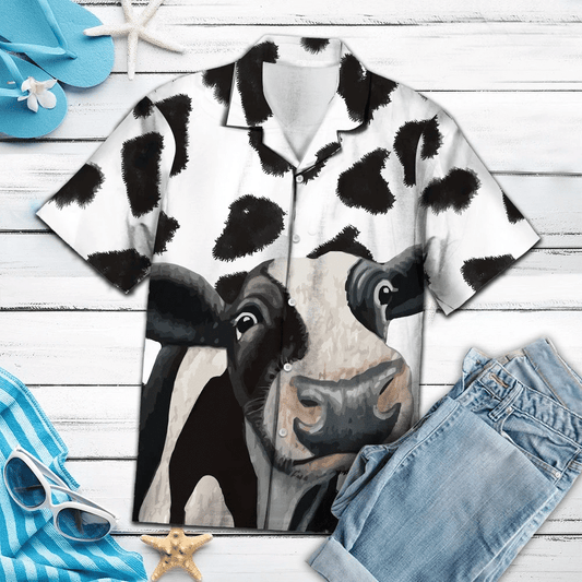 Funny Cow Pattern Black And White Theme Hawaiian Shirt, Hawaiian Shirt Gift, Christmas Gift