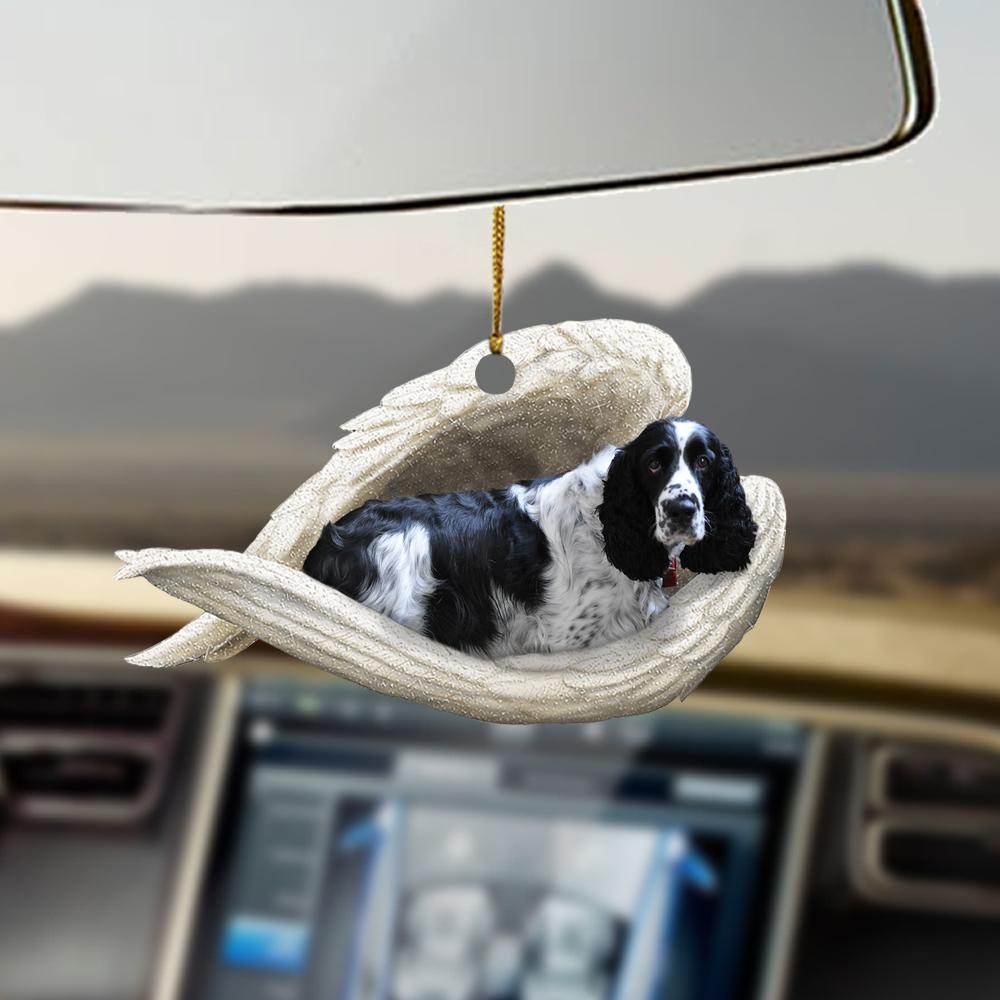 Black And White English Springer Sleeping Angel Dog Mom Ornament Cus Tjl, Funny Animal Car Decor, Christmas Gift,Christmas Decoration