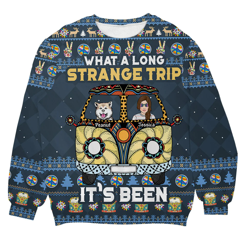 What A Long Strange Trip It's Been Hippie Camper Dog Personalizedwitch Christmas Sweater, Christmas Gift,Gift Christmas 2024