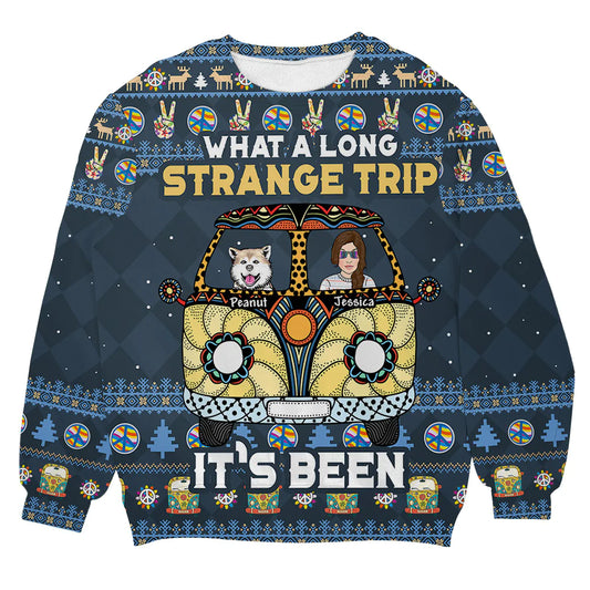What A Long Strange Trip It's Been Hippie Camper Dog Personalizedwitch Christmas Sweater, Christmas Gift,Gift Christmas 2024
