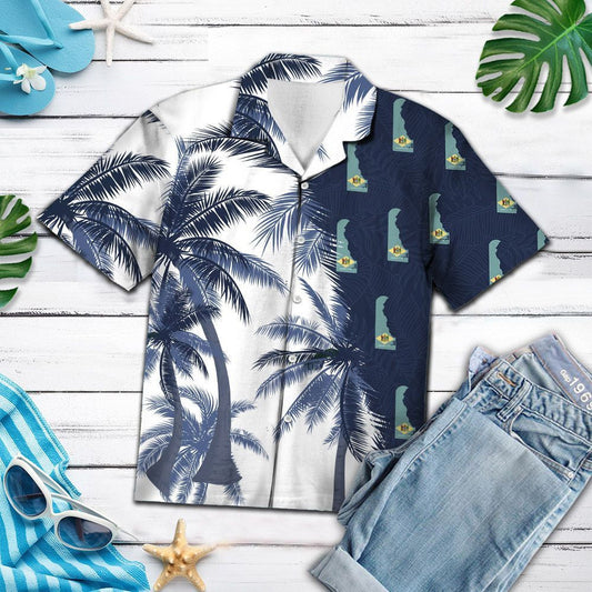 Delaware Flag With Palm Trees Design Hawaiian Shirt,Hawaiian Shirt Gift, Christmas Gift