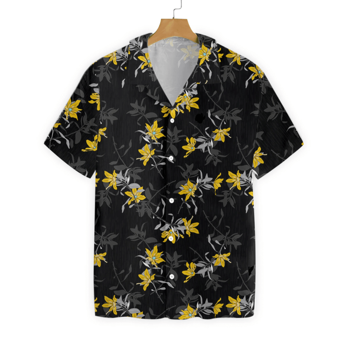 Grey And Yellow Flower Pattern Hawaiian Shirt,Hawaiian Shirt Gift, Christmas Gift