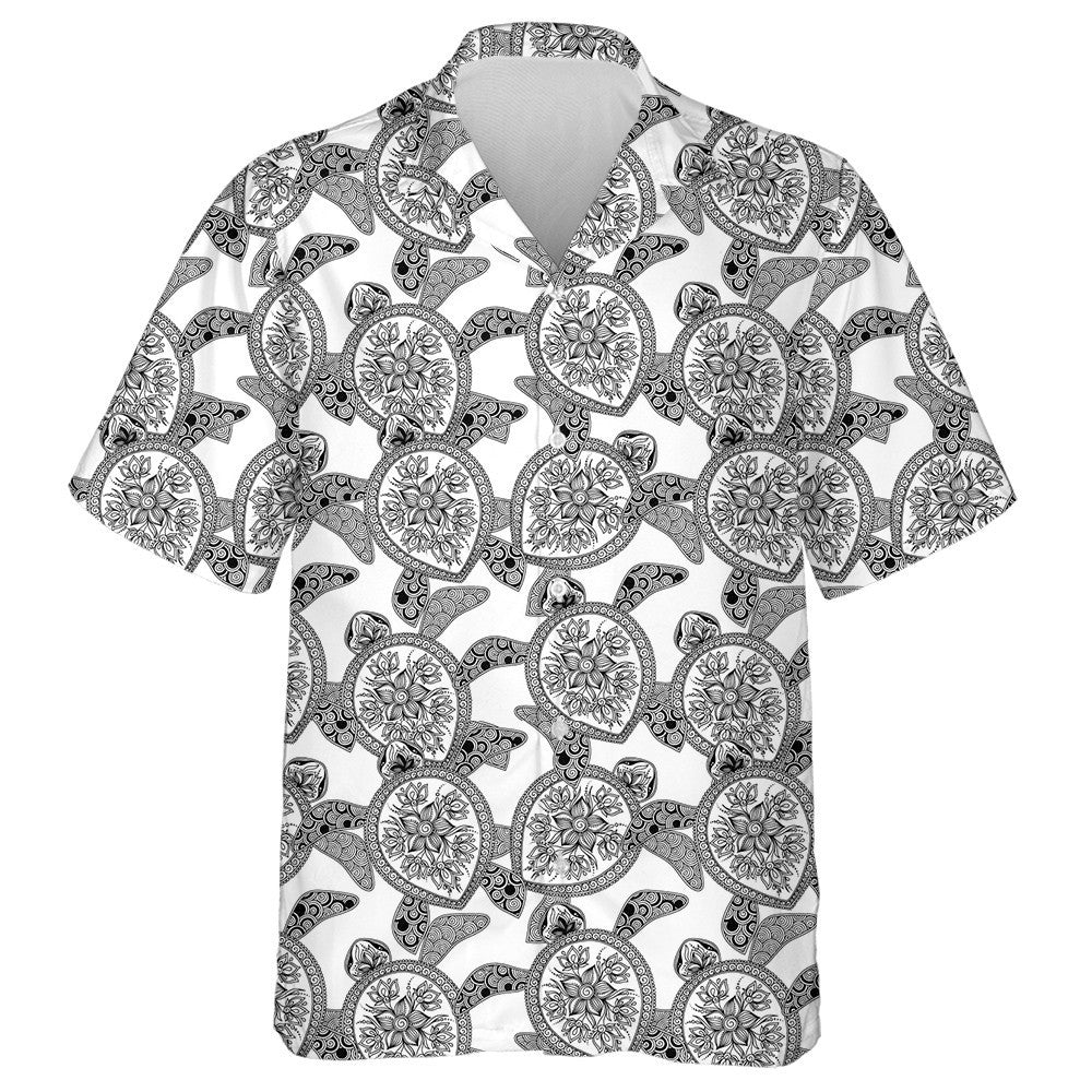 Sea Turtle Ocean Drawn In Line Art Style Hawaiian Shirt, Hawaiian Shirt Gift, Christmas Gift