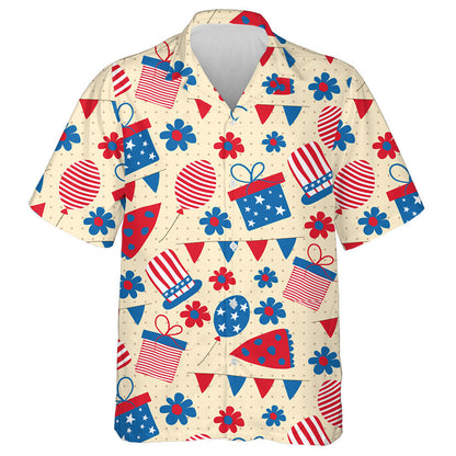 Cute Gift For Independence Day With Flowers Pattern Hawaiian Shirt, Hawaiian Shirt Gift, Christmas Gift