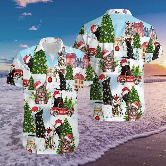 Blanket Of Snow Christmas Cat Design Hawaiian Shirt, Hawaiian For Gift
