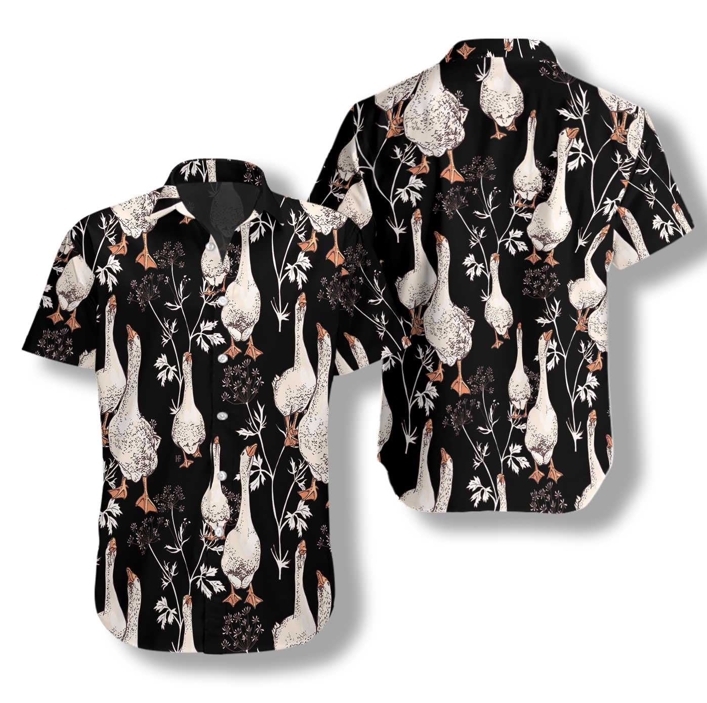 Seamless Gooses On Black Design Hawaiian Shirt, Hawaiian Shirt Gift, Christmas Gift