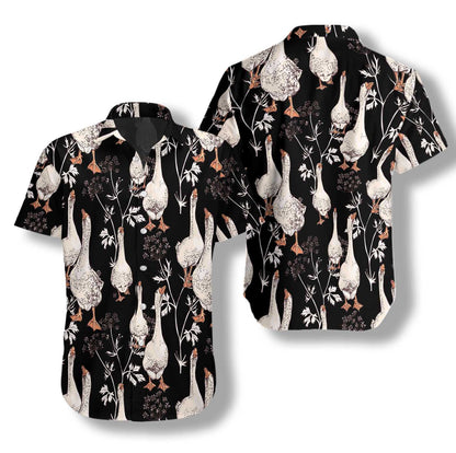 Seamless Gooses On Black Design Hawaiian Shirt, Hawaiian Shirt Gift, Christmas Gift