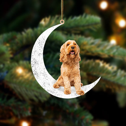 Cockapoo-Sit On The Moon-Two Sided Christmas Plastic Hanging Ornament, Christmas Gift, Christmas Decoration