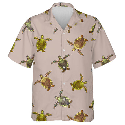 Hand Drawn Little Turtles On Pale Pink Background Hawaiian Shirt, Hawaiian Shirt Gift, Christmas Gift