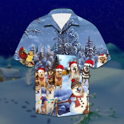 Cardinals And Shiba Christmas Hawaiian Shirt, Hawaiian For Gift