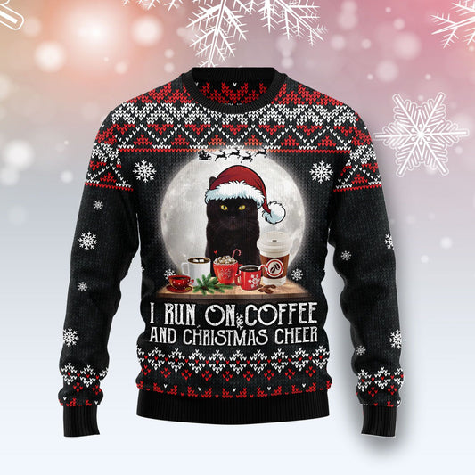 Black Cat Run On Coffee Ugly Christmas Sweater, Christmas Ugly Sweater,Christmas Gift,Gift Christmas 2022
