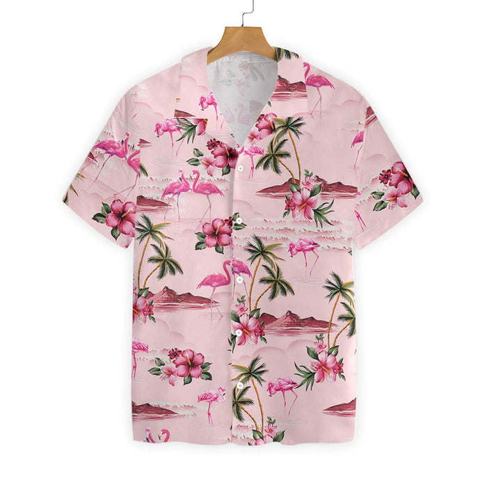 Flamingo In Lovely Pink Island Pattern Hawaiian Shirt,Hawaiian Shirt Gift, Christmas Gift