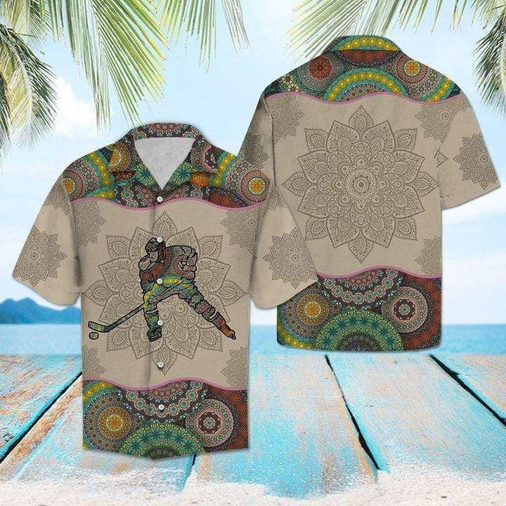 Vintage Flower Bohemian Hockey Design Hawaiian Shirt, Hwaiian For Gift