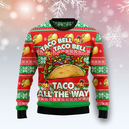 Taco Bell Taco On The Way unisex womens & mens, couples matching, friends, funny family ugly christmas holiday sweater gifts, Christmas Ugly Sweater