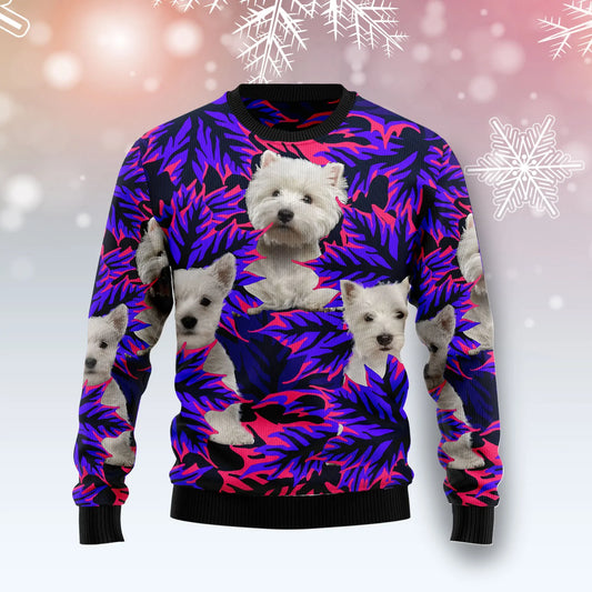 West Highland White Terrier Leaves unisex womens & mens, couples matching, friends, funny family ugly christmas holiday sweater gifts, Christmas Ugly Sweater