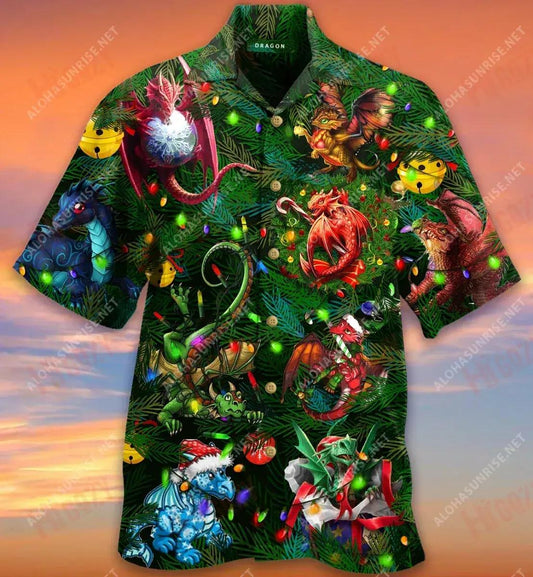 Dragons Are My Xmas Spirit Animals Short Hawaiian Shirt Hobbies Tropical Shirts Vintage Hawaiian Shirts Funny Hawaiian Shirts, Hawaiian Shirt Gift, Christmas Gift