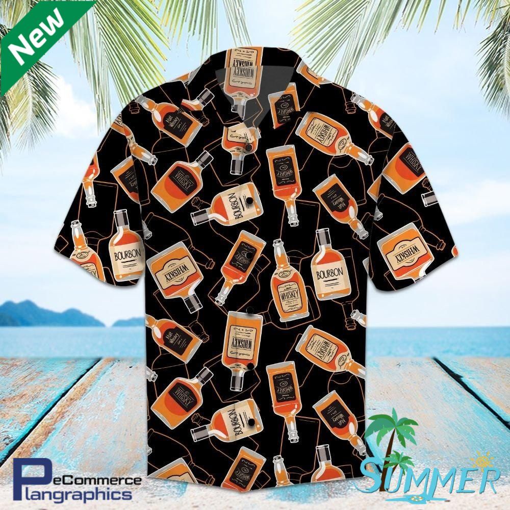 Bourbon Whiskey Aop Hawaiian Aloha Shirt Hawaiian Shorts Beach Short Shirt, Hawaiian Shirt Gift, Christmas Gift