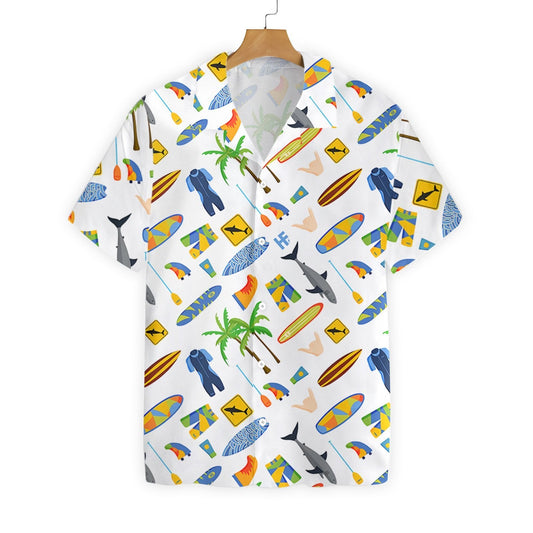 Surfing On White Background Pattern Hawaiian Shirt, Hawaiian Shirt Gift, Christmas Gift