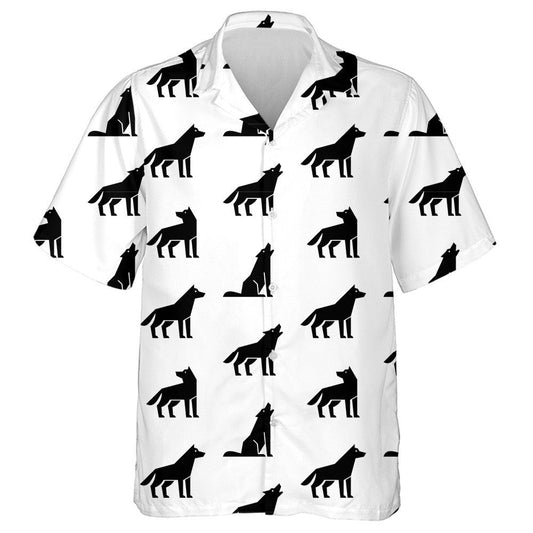 Ethnic Silhouette Wolf Logo On White Background Hawaiian Shirt, Hawaiian Shirt Gift, Christmas Gift