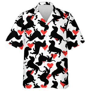 White Background And Dachshund With Red Heart Hawaiian Shirt, Hawaiian Shirt Gift, Christmas Gift