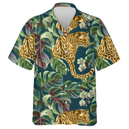 Modern Abstract Leopard With Monstera And Orchid Leaves Hawaiian Shirt, Hawaiian Shirt Gift, Christmas Gift