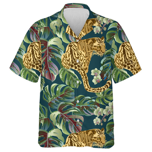 Modern Abstract Leopard With Monstera And Orchid Leaves Hawaiian Shirt, Hawaiian Shirt Gift, Christmas Gift