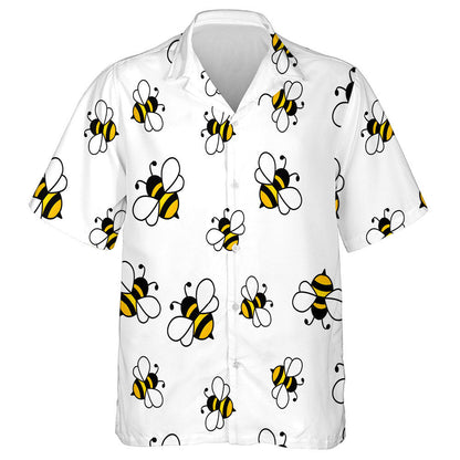 Cartoon Black And Yellow Bees On White Background Hawaiian Shirt, Hawaiian Shirt Gift, Christmas Gift