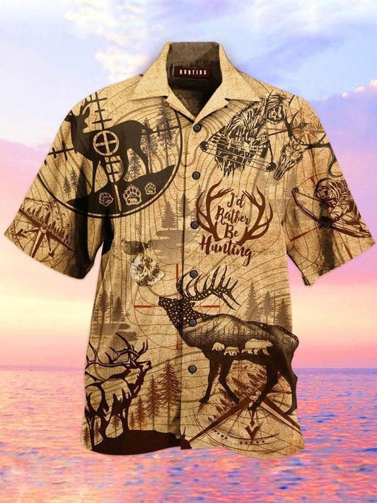 Vintage Style Hunting Deer Pattern Hawaiian Shirt, Hwaiian For Gift