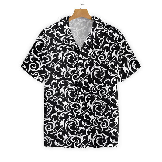 Black And White Seamless Floral Goth Style Design Hawaiian Shirt, Hawaiian Shirt Gift, Christmas Gift