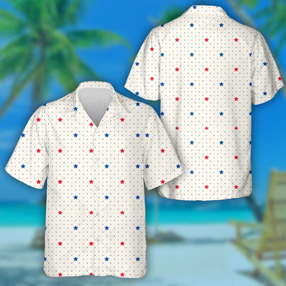 Design Polka Dots Background With Red And Blue Stars Hawaiian Shirt, Hawaiian Shirt Gift, Christmas Gift