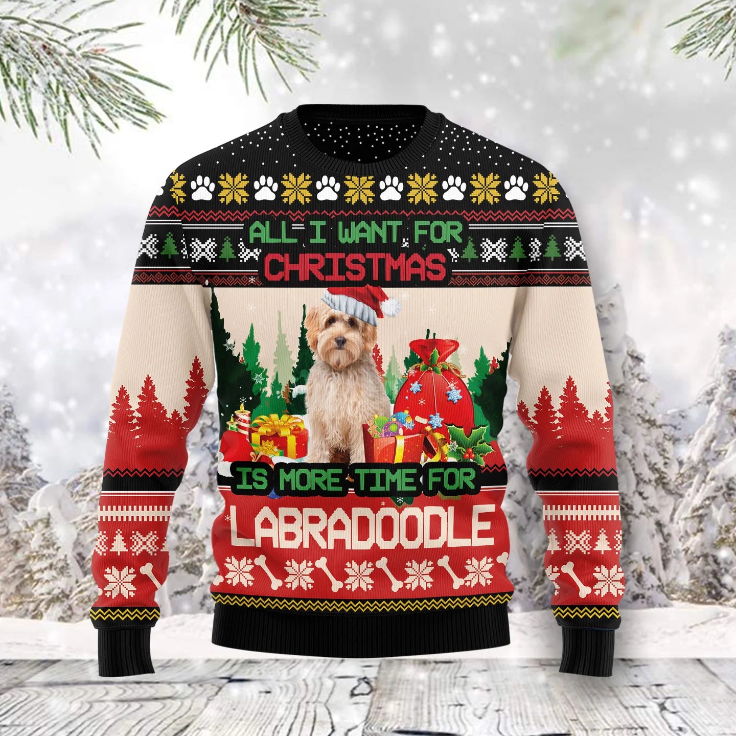 Labradoodle More Time unisex womens & mens, couples matching, friends, funny family ugly christmas holiday sweater gifts, Christmas Ugly Sweater