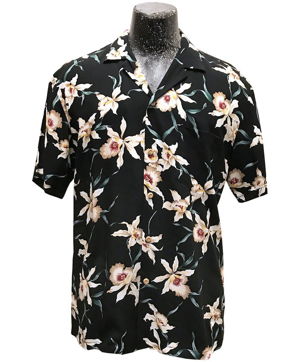 Star Orchid Black Hawaiian Aloha Shirt Hawaiian Shorts Beach Short Sleeve, Hawaiian Shirt Gift, Christmas Gift