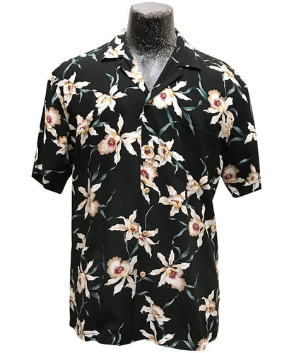 Star Orchid Black Hawaiian Aloha Shirt Hawaiian Shorts Beach Short Sleeve, Hawaiian Shirt Gift, Christmas Gift