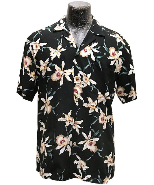 Star Orchid Black Hawaiian Aloha Shirt Hawaiian Shorts Beach Short Sleeve, Hawaiian Shirt Gift, Christmas Gift